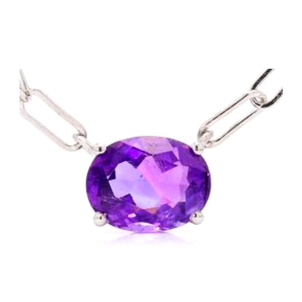 14k White Gold  1.33ct Oval Brilliant Cut Amethyst on an 18 inch 