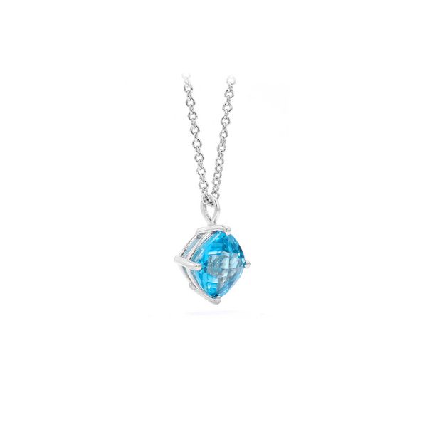 Sterling Silver Blue Topaz Cushion Pendant on Adjustable 17 Inch Cable Chain Image 2 Raleigh Diamond Fine Jewelry Raleigh, NC