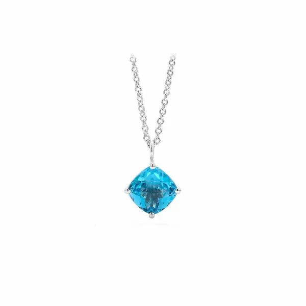 Sterling Silver Blue Topaz Cushion Pendant on Adjustable 17 Inch Cable Chain Raleigh Diamond Fine Jewelry Raleigh, NC