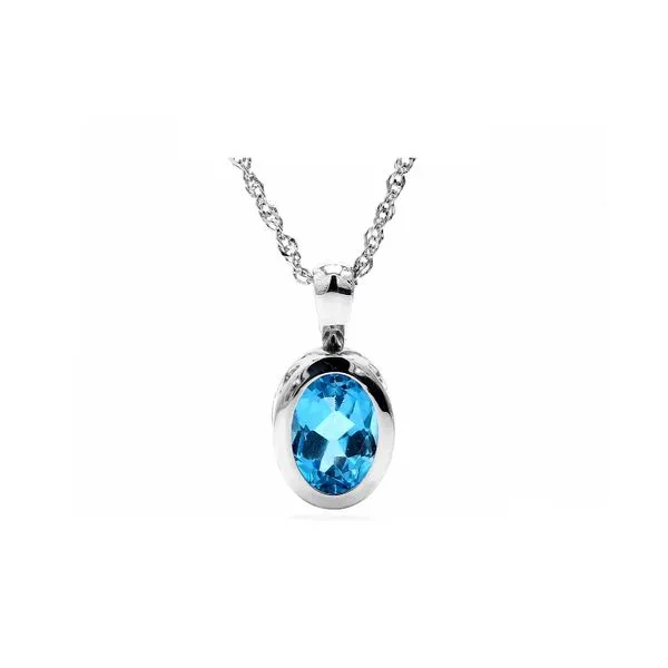 14K White Gold 2.07ctw Blue Topaz Oval Bezel Pendant 18