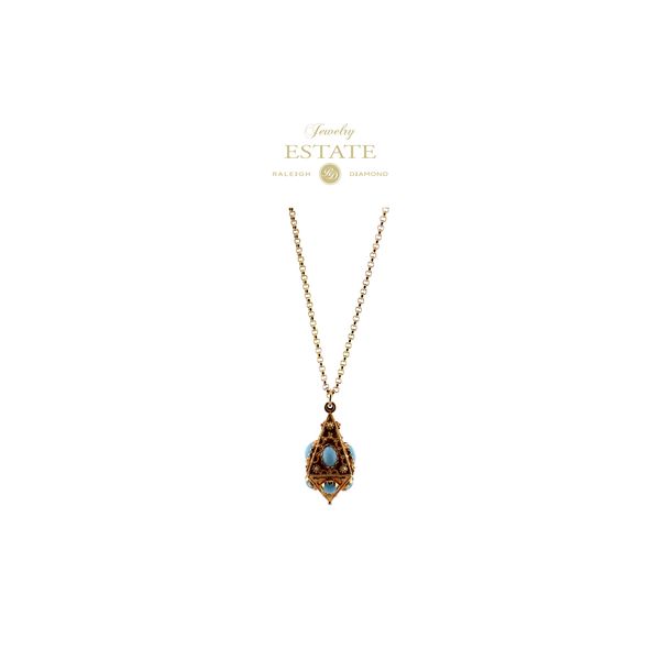 Estate 18K Yellow Gold Turquoise Pendant - Chain is not included Image 2 Raleigh Diamond Fine Jewelry Raleigh, NC