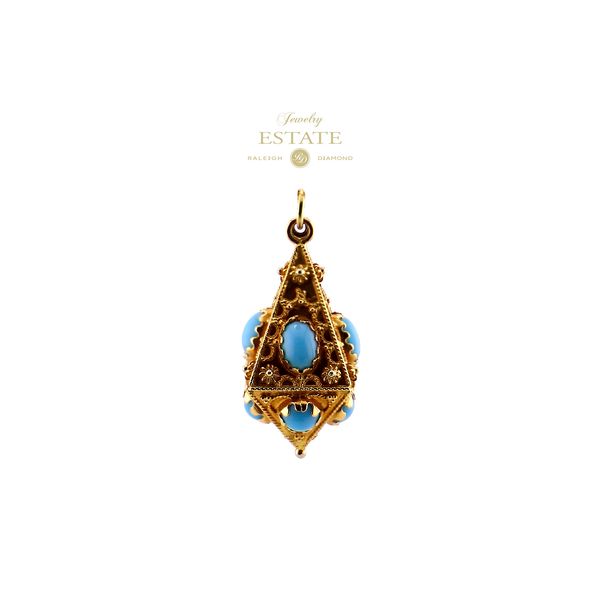 Estate 18K Yellow Gold Turquoise Pendant - Chain is not included Raleigh Diamond Fine Jewelry Raleigh, NC