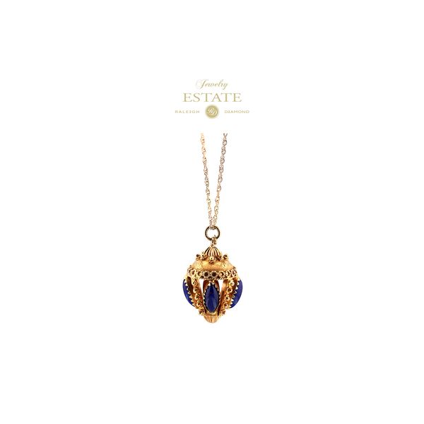 Estate 18K Yellow Gold Lapis Lantern Pendant - Chain available separately Image 2 Raleigh Diamond Fine Jewelry Raleigh, NC