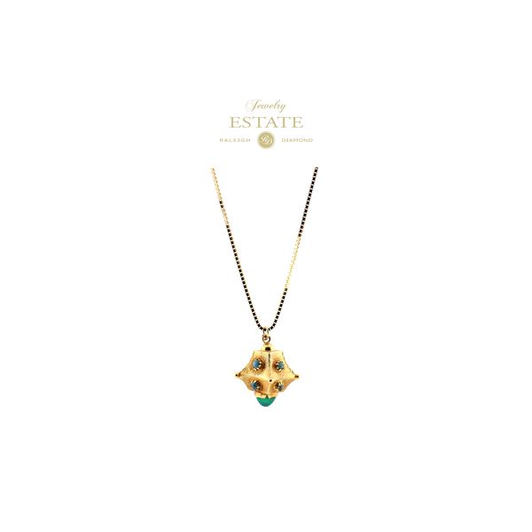 Estate 18K Yellow Gold Turquoise and Chysoberyl Pendant - Chain is not included Image 2 Raleigh Diamond Fine Jewelry Raleigh, NC