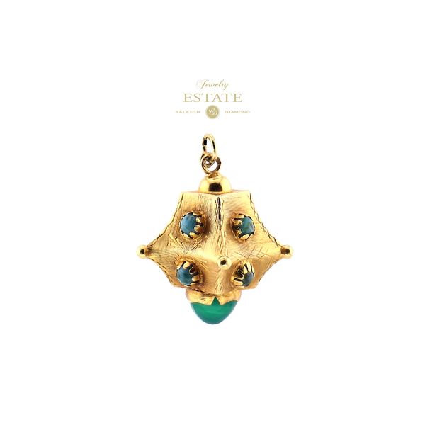 Estate 18K Yellow Gold Turquoise and Chysoberyl Pendant - Chain is not included Raleigh Diamond Fine Jewelry Raleigh, NC