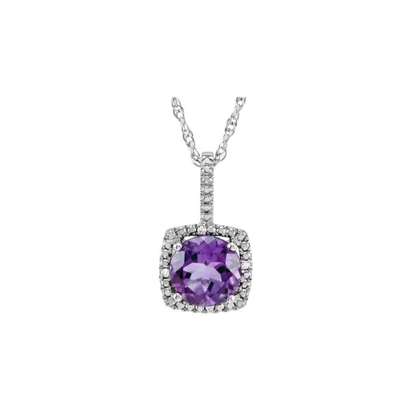 Sterling Silver 0.015ctw Diamonds Amethyst February Birthstone Necklace similar item image