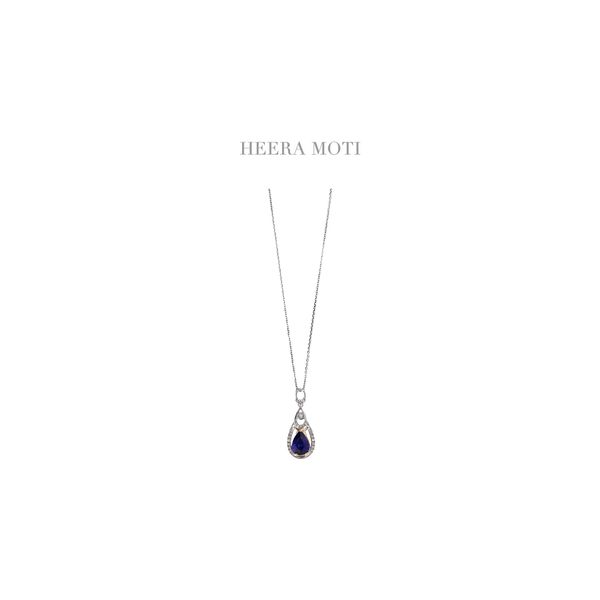 Heera Moti Platinum 2-Tone 2.25ctw Sapphire & 0.20ctw Diamond Drop Pendant with 16