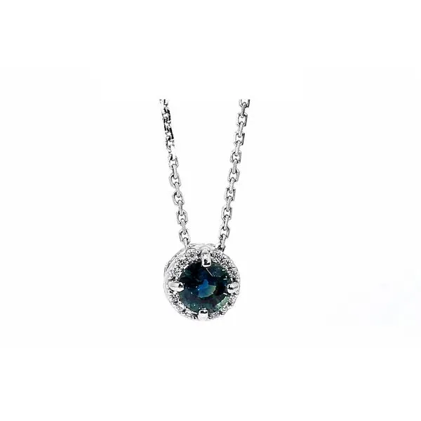 14K White Gold 0.58ctw Sapphires + Diamond Halo Pendant with 16