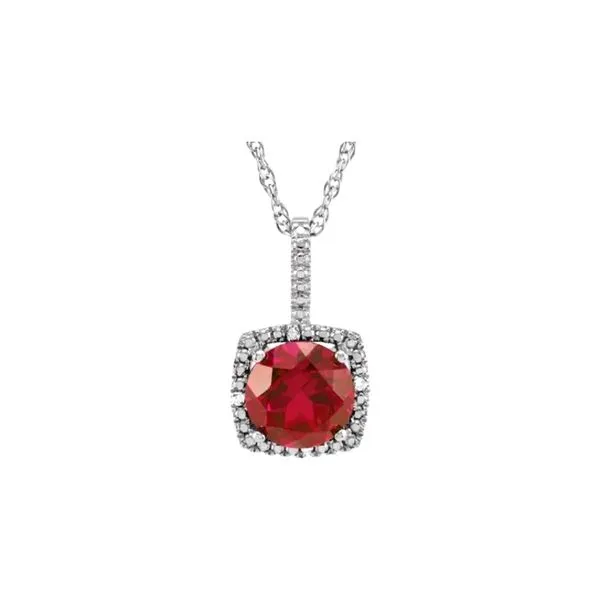Sterling Silver 0.015ctw Diamonds Lab Ruby July Birthstone Necklace Raleigh Diamond Fine Jewelry Raleigh, NC