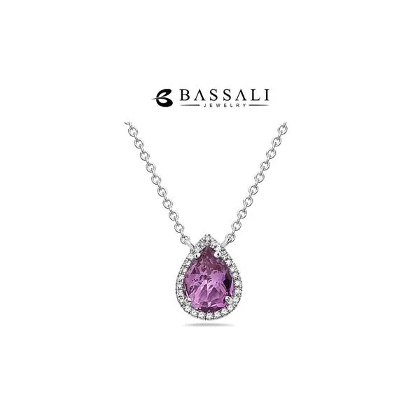 Bassali 14K White Gold Amethyst Pear 1.05ct + Halo Diamonds 0.06ctw Raleigh Diamond Fine Jewelry Raleigh, NC