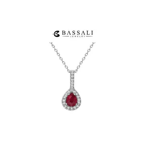 Bassali 14K White Gold Ruby Pear 0.42ct + Halo Dias 0.09ctw Raleigh Diamond Fine Jewelry Raleigh, NC