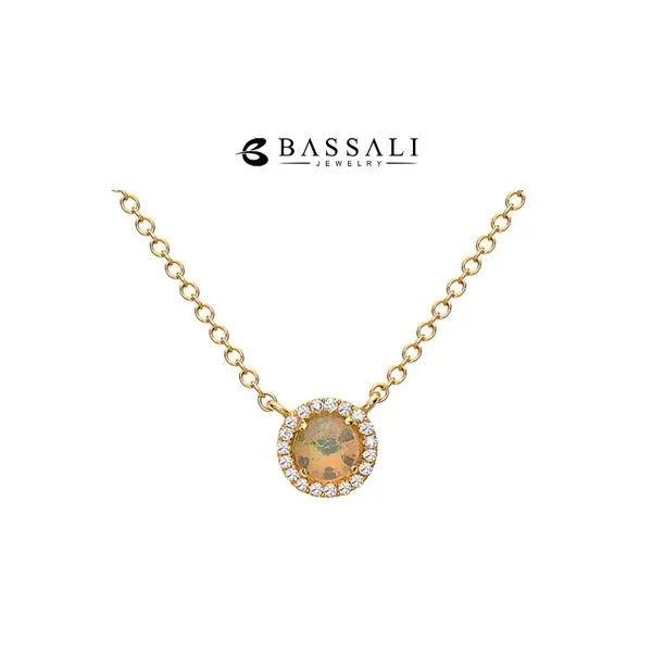 Bassali 14K Yellow Gold Opal Round 0.19ct + Halo Diamonds 0.05ctw Raleigh Diamond Fine Jewelry Raleigh, NC