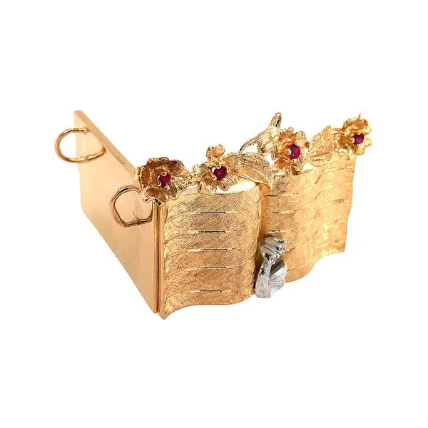 Estate 14K Two-Tone  Open Book Flowers Locket with Rubies & Diamonds Charm Pendant Image 3 Raleigh Diamond Fine Jewelry Raleigh, NC