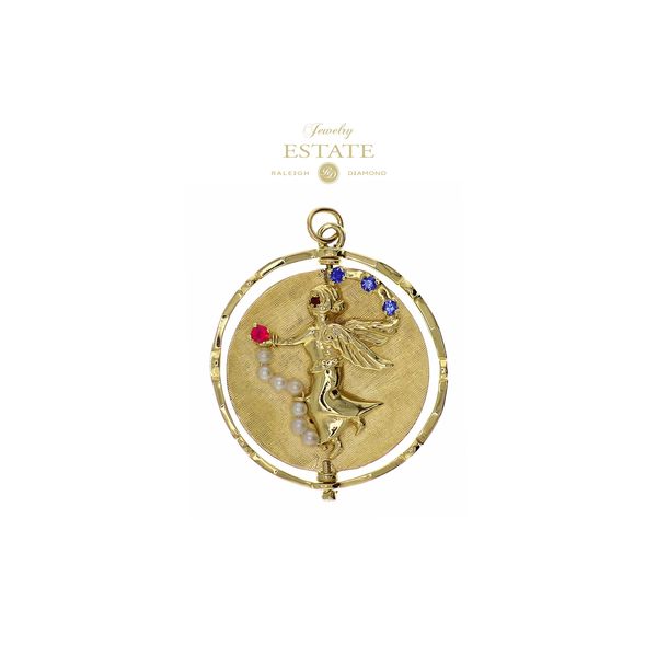 Estate 14K Yellow Gold Gemstone Devil & Angel Pearls & Gemstones Rotating Charm Pendant Image 2 Raleigh Diamond Fine Jewelry Raleigh, NC