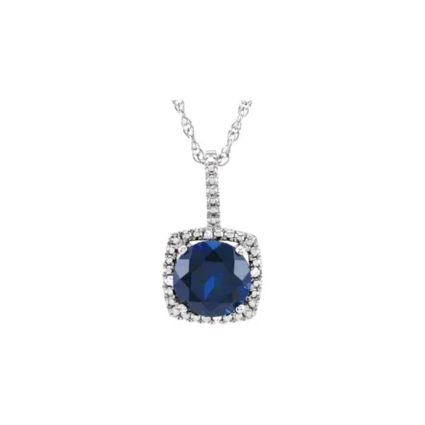 Sterling Silver 0.015ctw Diamonds Lab Blue Sapphire September Birthstone Necklace Raleigh Diamond Fine Jewelry Raleigh, NC