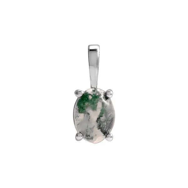 14K White Gold 8x6mm Natural Moss Agate 4-Prong Cabochon Pendant Raleigh Diamond Fine Jewelry Raleigh, NC