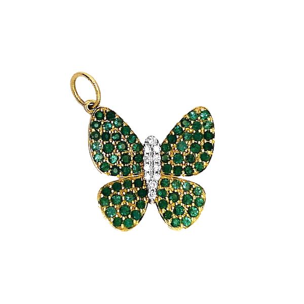 14K Yellow Gold 0.05ctw Diamond and Emerald Butterfly Pendant Raleigh Diamond Fine Jewelry Raleigh, NC