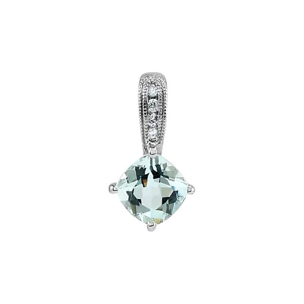 14K White Gold 0.03ctw H-I/I1 6x6mm Natural Aquamarine Diamond Pendant Raleigh Diamond Fine Jewelry Raleigh, NC