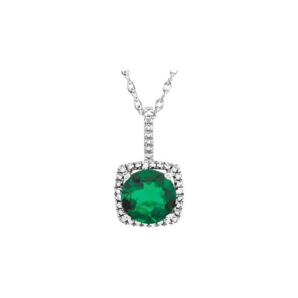 Sterling Silver 0.015ctw Lab Emerald May Birthstone Diamond Pendant 18