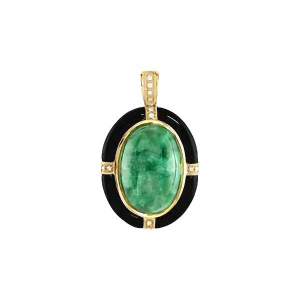14K Yellow Gold Nephrite Jade Black Onyx .05ctw Diamond Pendant Raleigh Diamond Fine Jewelry Raleigh, NC