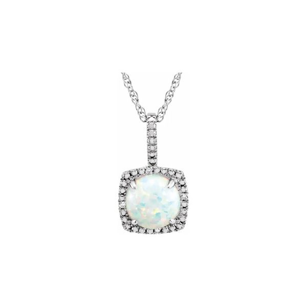 Sterling Silver 0.015ctw Created White Opal October Birthstone Necklace Diamonds Raleigh Diamond Fine Jewelry Raleigh, NC
