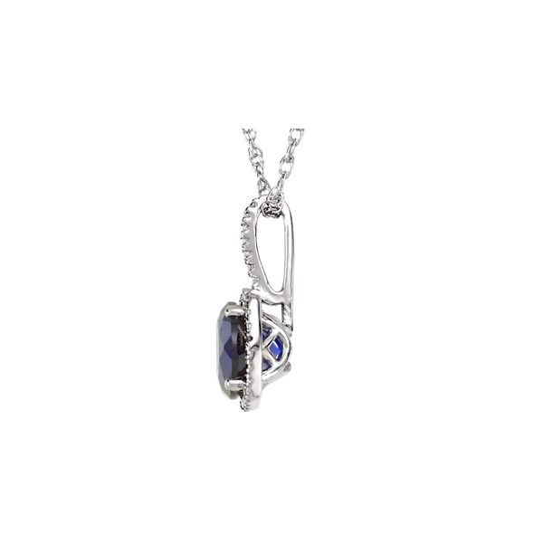 Sterling Silver 0.015ctw Diamonds Lab Blue Sapphire September Birthstone Necklace Image 2 Raleigh Diamond Fine Jewelry Raleigh, NC