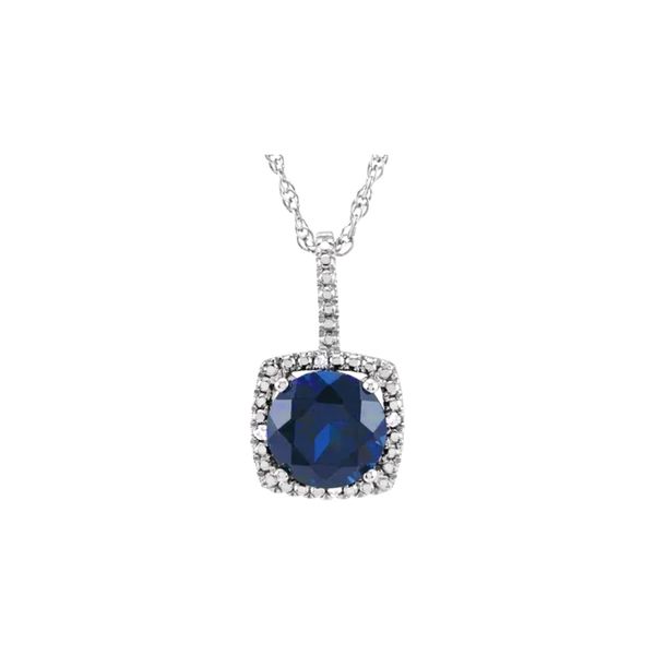 Sterling Silver 0.015ctw Diamonds Lab Blue Sapphire September Birthstone Necklace Raleigh Diamond Fine Jewelry Raleigh, NC