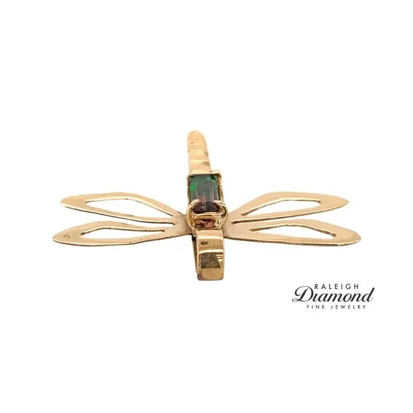 Estate 14K Yellow Gold Dragonfly Brooch with 2-Tone Tourmaline Image 3 Raleigh Diamond Fine Jewelry Raleigh, NC