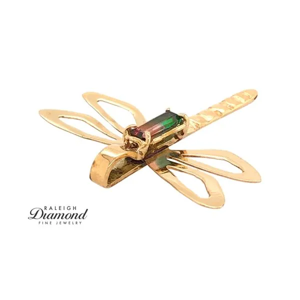 Estate 14K Yellow Gold Dragonfly Brooch with 2-Tone Tourmaline Image 4 Raleigh Diamond Fine Jewelry Raleigh, NC