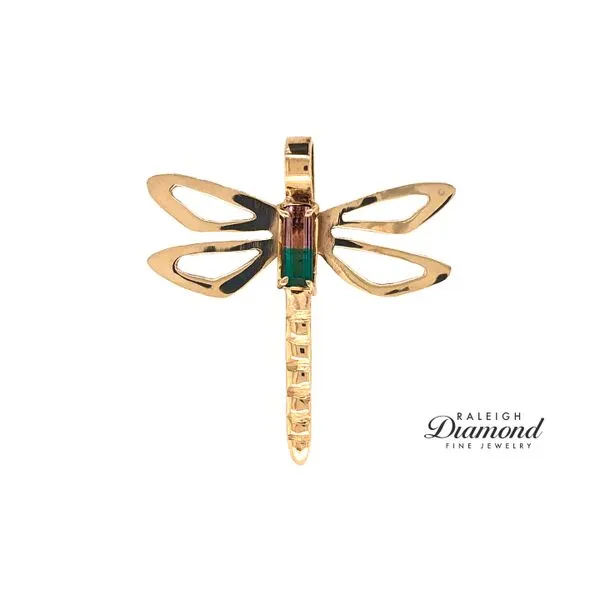 Estate 14K Yellow Gold Dragonfly Brooch with 2-Tone Tourmaline Raleigh Diamond Fine Jewelry Raleigh, NC