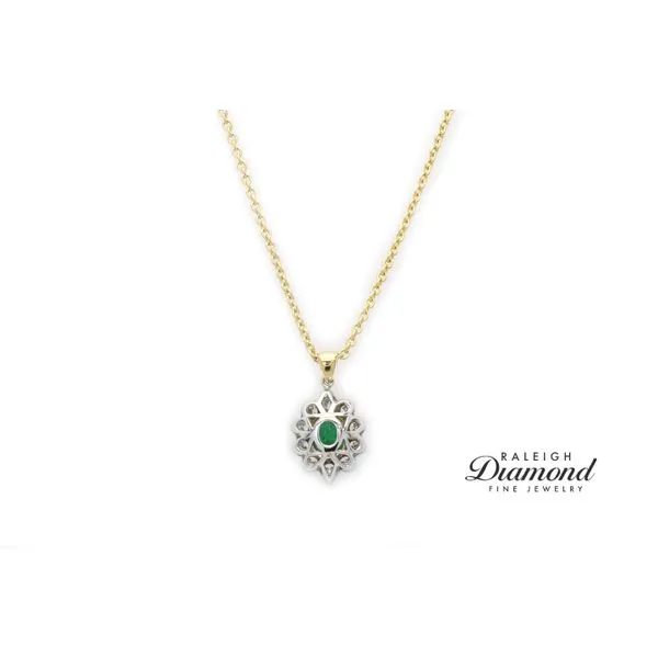 14K White & Yellow Gold 2.36ctw Emerald & Diamond Flower Necklace Image 2 Raleigh Diamond Fine Jewelry Raleigh, NC
