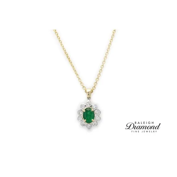 14K White & Yellow Gold 2.36ctw Emerald & Diamond Flower Necklace Raleigh Diamond Fine Jewelry Raleigh, NC