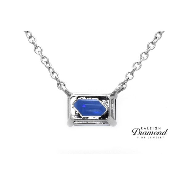 14K White Gold Necklace Solitaire with Blue Sapphire Image 2 Raleigh Diamond Fine Jewelry Raleigh, NC