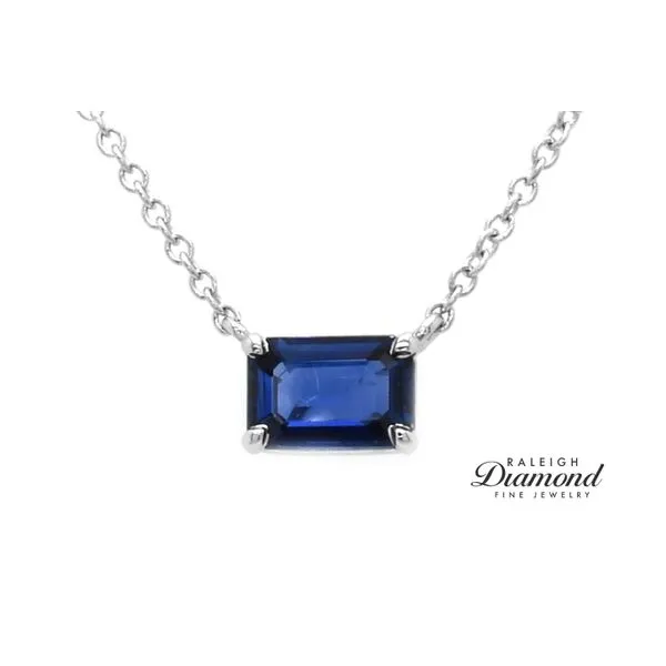 14K White Gold Necklace Solitaire with Blue Sapphire Raleigh Diamond Fine Jewelry Raleigh, NC