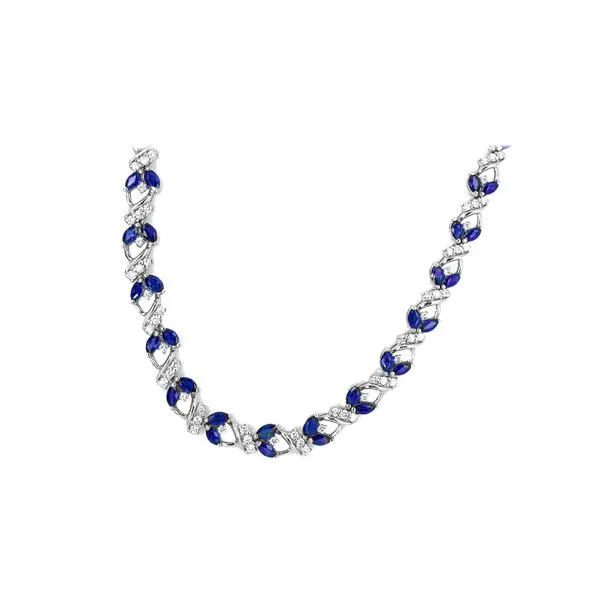 Estate 14K White Gold Diamond & Sapphire 16