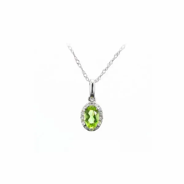 14K White Gold 0.46ctw Peridot + 0.08ctw Diamond Halo Necklace Raleigh Diamond Fine Jewelry Raleigh, NC