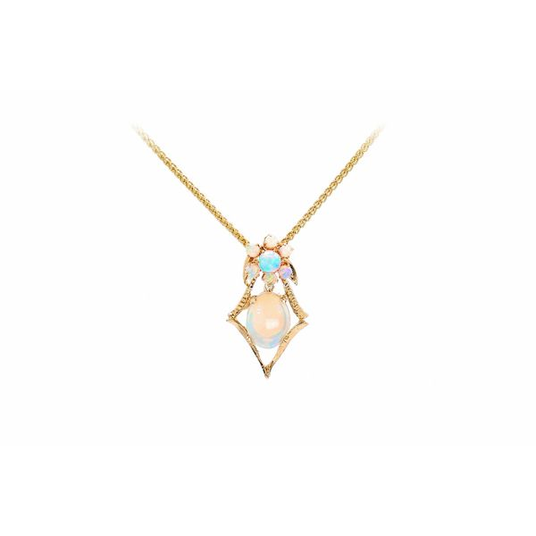 14K Yellow Gold Opal Pendant made from Vintage Pins with Chain Raleigh Diamond Fine Jewelry Raleigh, NC
