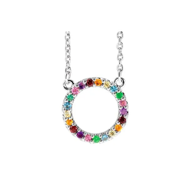 14K White Gold Natural Multi-Gemstone Rainbow Circle 16