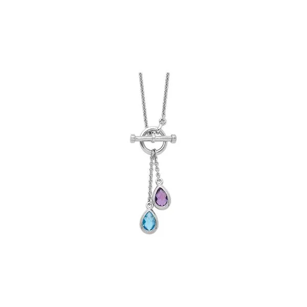 Sterling Silver Amethyst & Light Swiss Blue Topaz Pendant Lariat Toggle 18