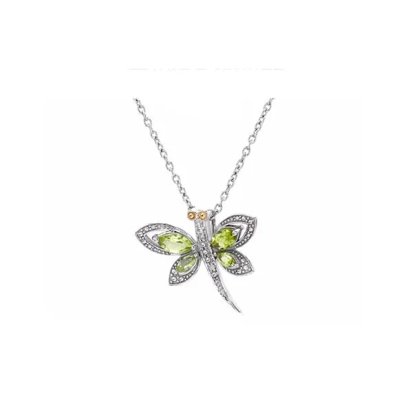 Sterling Silver & 14K Peridot and Diamonds Dragonfly 18