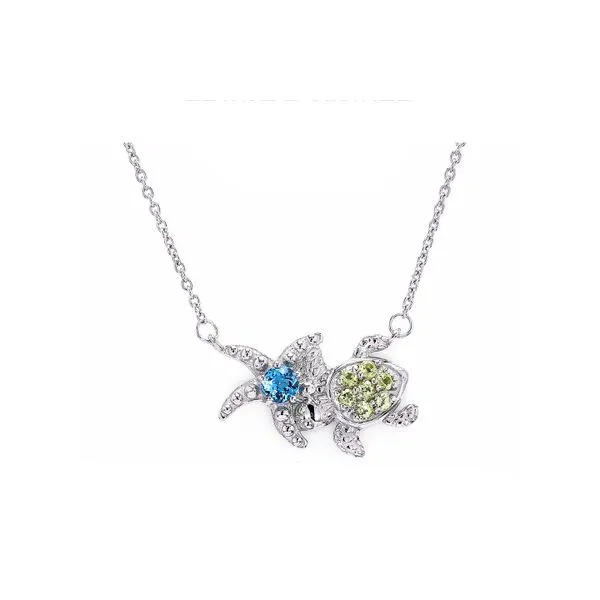 Sterling Silver Peridot & Blue Topaz Turtle and Starfish 18.75