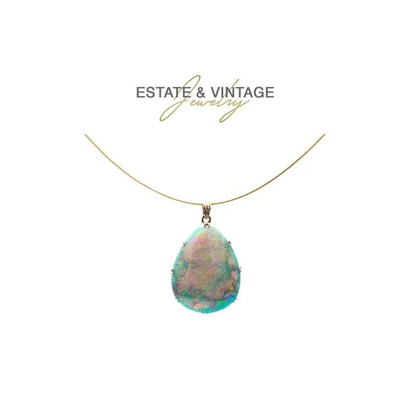 GIA Estate 14K Yellow Gold 21.40ctw Opal Pear GIA Solitaire Pendant Colored Stone 16