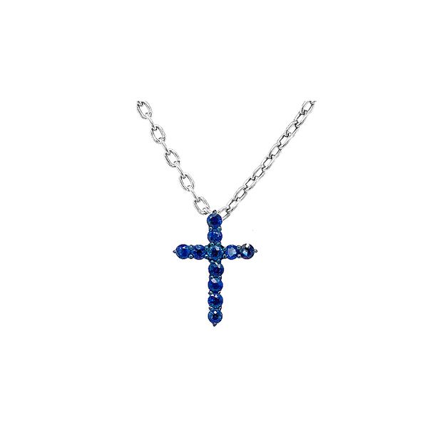 18K White Gold 0.46cttw Blue Sapphire Cross 18