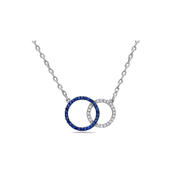18K White Gold 0.26cttw Blue Sapphire 0.17cttw Diamond Double Circle 18