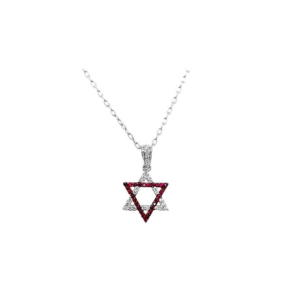 18K White Gold 0.17cttw Ruby 0.12cttw Diamond Star of David 18