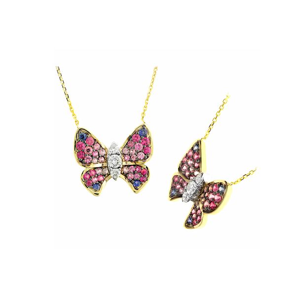 14K Yellow Gold 0.10ctw Diamond 1.30ctw Multi Gem Butterfly 16