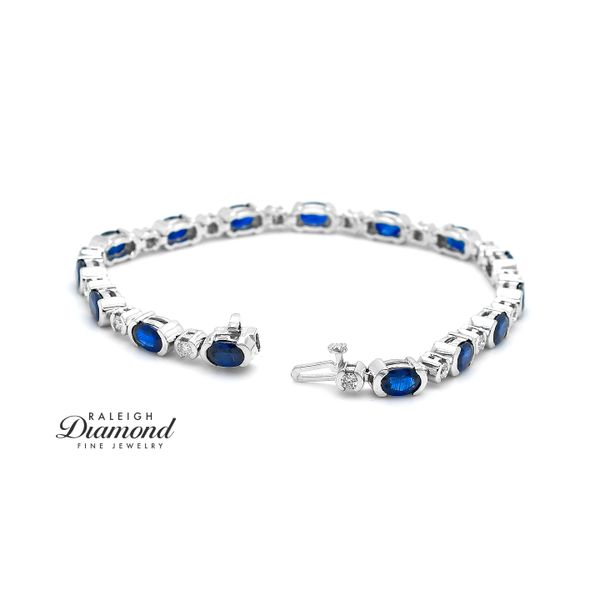 Estate 14K White Gold Tennis Bracelet with Sapphires and Diamonds Image 2 Raleigh Diamond Fine Jewelry Raleigh, NC