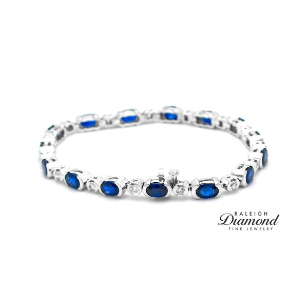 Estate 14K White Gold Tennis Bracelet with Sapphires and Diamonds Raleigh Diamond Fine Jewelry Raleigh, NC