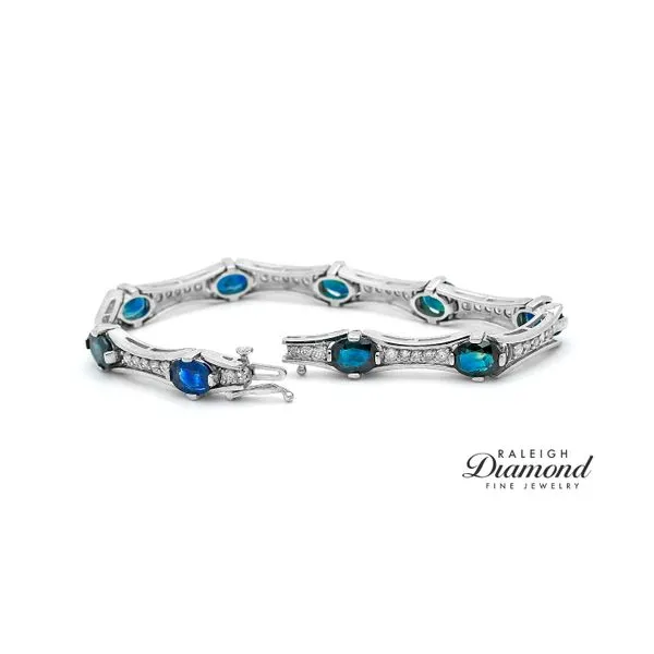 Estate 14K White Gold Bracelet with Sapphires and Diamonds Image 2 Raleigh Diamond Fine Jewelry Raleigh, NC