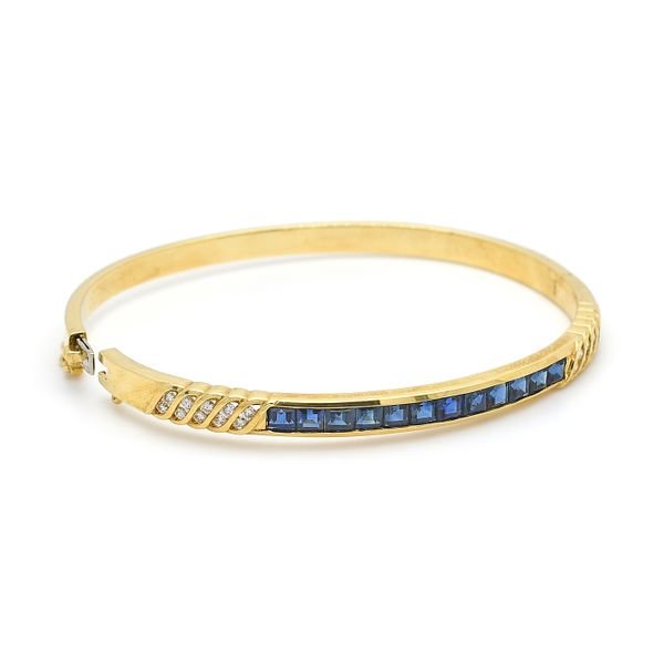 Estate 18K Yellow Gold Bracelet with Diamonds & Blue Sapphires Image 2 Raleigh Diamond Fine Jewelry Raleigh, NC